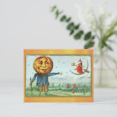 Vintag Halloween Greetings Pumpkin Hexe Postkarte (Stehend Vorderseite)