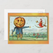 Vintag Halloween Greetings Pumpkin Hexe Postkarte (Vorne/Hinten)