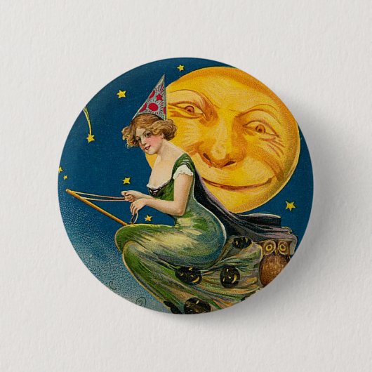 Vintag Halloween Hexenmoon Button (Vorderseite)