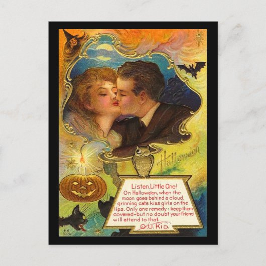 Vintag Halloween Kiss Postkarte (Vorderseite)