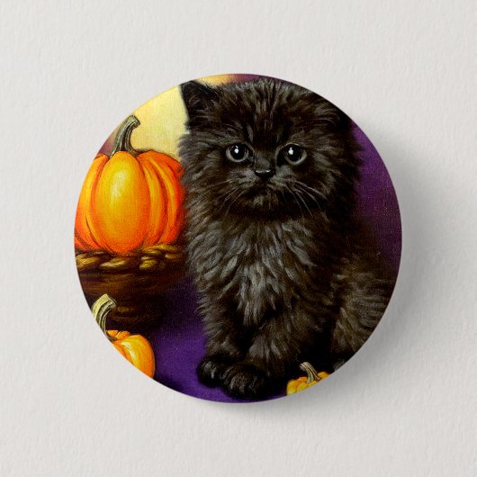 Vintag Halloween Kitten Button (Vorderseite)
