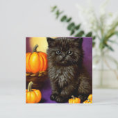 Vintag Halloween Kitten Einladung (Stehend Vorderseite)