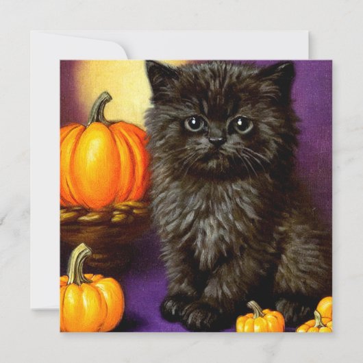 Vintag Halloween Kitten Einladung (Vorderseite)