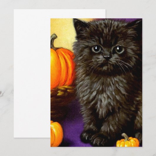 Vintag Halloween Kitten Einladung (Vorne/Hinten)