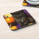 Vintag Halloween Kitten Getränkeuntersetzer (Linke Seite)