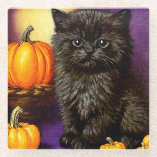 Vintag Halloween Kitten Glasuntersetzer (Vorderseite)