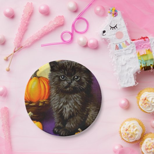 Vintag Halloween Kitten Pappteller (Party)