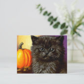 Vintag Halloween Kitten Postkarte (Stehend Vorderseite)