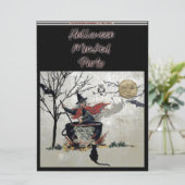 Vintag Halloween Masked Party Hexe Cauldron Einladung (Stehend Vorderseite)