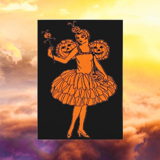 Vintag Halloween Pumpkin Fairy Karte