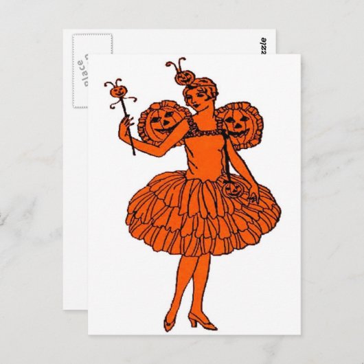 Vintag Halloween Pumpkin Fairy Postkarte (Vorne/Hinten)