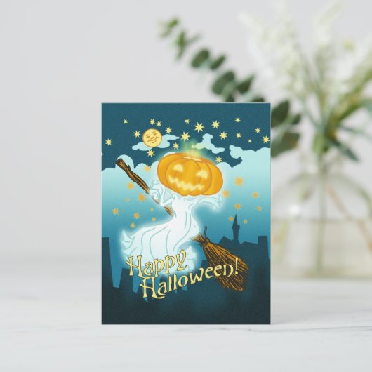 Vintag Halloween Pumpkin Ghost Postkarte (Stehend Vorderseite)