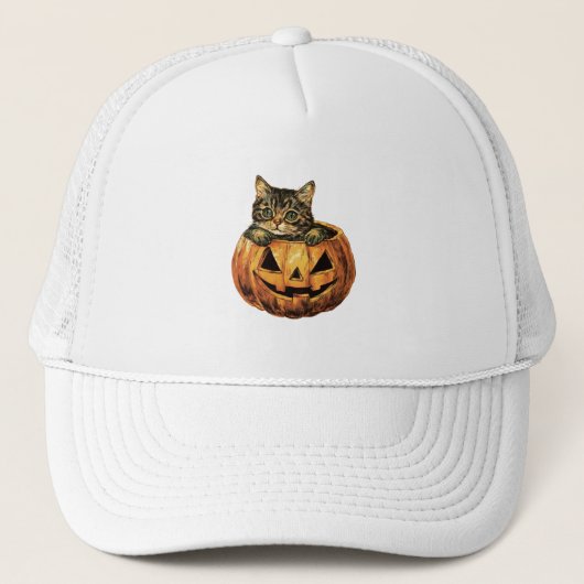 Vintag Halloween Pumpkin Kitty Truckerkappe (Vorderseite)