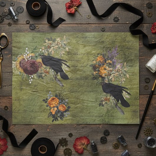 Vintag Halloween Raven Decoupage Viktorianisch Seidenpapier