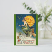 Vintag-halloween-uhu-broomstick Postkarte (Stehend Vorderseite)