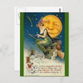 Vintag-halloween-uhu-broomstick Postkarte (Vorne/Hinten)
