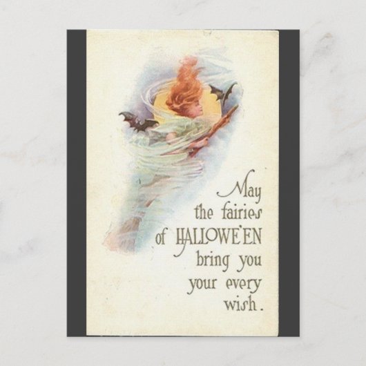 Vintag-halloween-women-bats-broomstick-Karte Postkarte (Vorderseite)