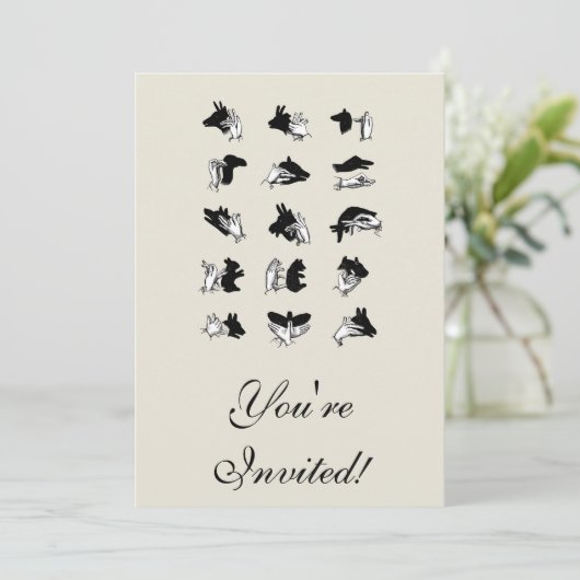 Vintag Hand Puppet Shadow Games Einladung (Stehend Vorderseite)