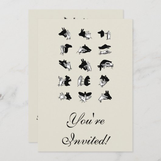 Vintag Hand Puppet Shadow Games Einladung (Vorne/Hinten)