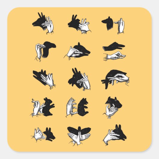Vintag Hand Puppet Shadow Games Quadratischer Aufkleber (Vorderseite)