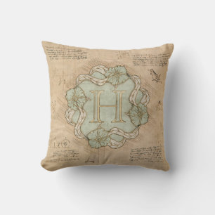 Vintag handgefertigte Letter H Word Art Green Gold Kissen
