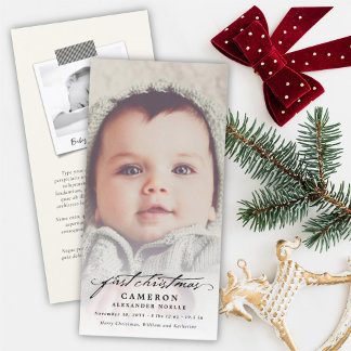 Vintag Handwriting Baby's 1. Weihnachtsjause Foto Feiertagskarte