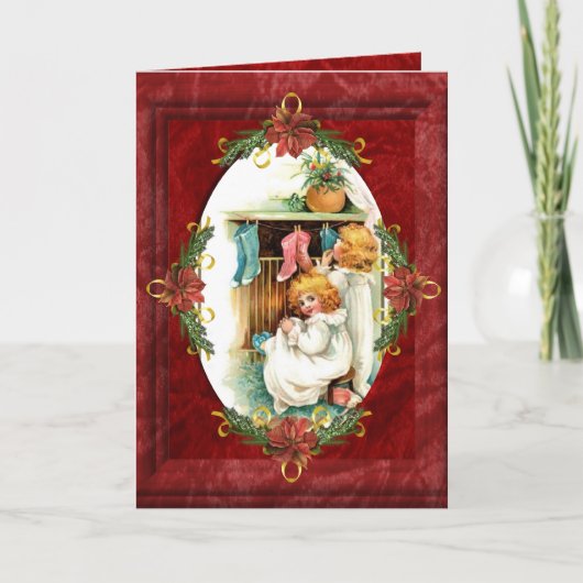 Vintag Hanging Strumpfs Weihnachtskarte Feiertagskarte (Vorderseite)