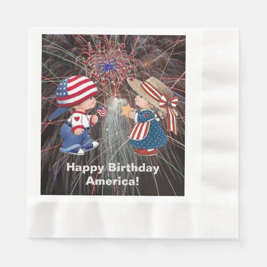 Vintag Happy Birthday America Mittagessen Napkin Serviette (Vorderseite)