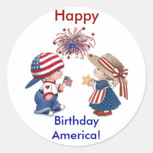 Vintag Happy Birthday America Runder Aufkleber