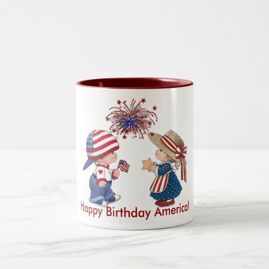 Vintag Happy Birthday America Zweifarbige Tasse (Mittel)