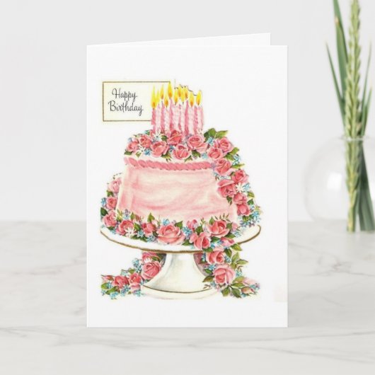 Vintag - Happy Birthday Cake, Karte (Vorderseite)
