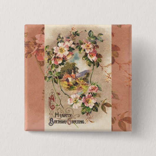 Vintag Happy Birthday Card Artwork Button (Vorderseite)
