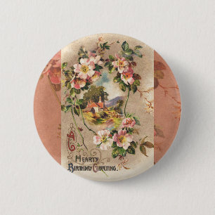 Vintag Happy Birthday Card Artwork Button