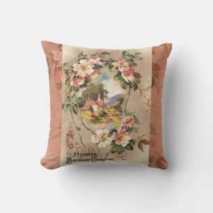 Vintag Happy Birthday Card Artwork Kissen