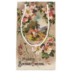 Vintag Happy Birthday Card Artwork Kleine Geschenktüte