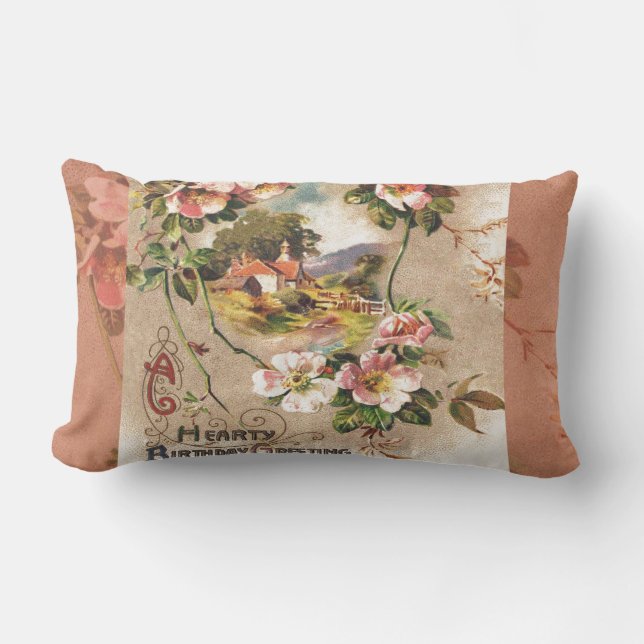 Vintag Happy Birthday Card Artwork Lendenkissen (Vorderseite)