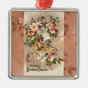 Vintag Happy Birthday Card Artwork Ornament Aus Metall