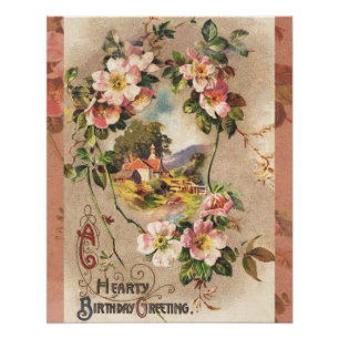 Vintag Happy Birthday Card Artwork Poster