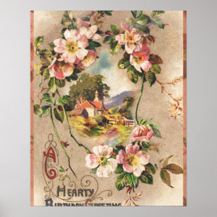 Vintag Happy Birthday Card Artwork Poster