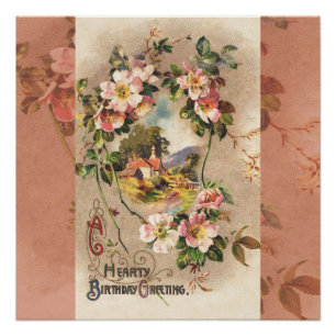 Vintag Happy Birthday Card Artwork Poster
