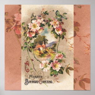 Vintag Happy Birthday Card Artwork Poster