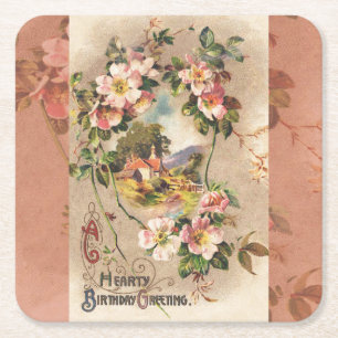 Vintag Happy Birthday Card Artwork Rechteckiger Pappuntersetzer