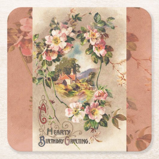 Vintag Happy Birthday Card Artwork Rechteckiger Pappuntersetzer (Vorderseite)