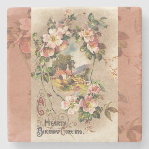 Vintag Happy Birthday Card Artwork Steinuntersetzer