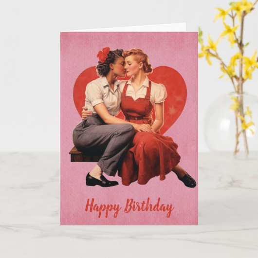 Vintag Happy Birthday Lesbian Couple Karte (Gelbe Blume)