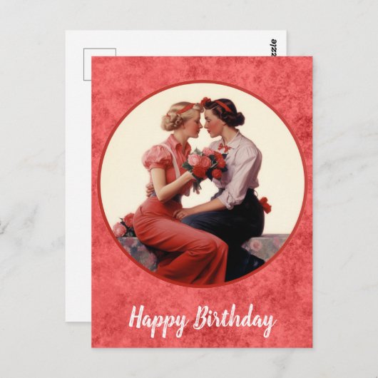 Vintag Happy Birthday Lesbian Couple Postkarte (Vorne/Hinten)