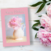 Vintag Happy Birthday Pink Peony White Vase Karte