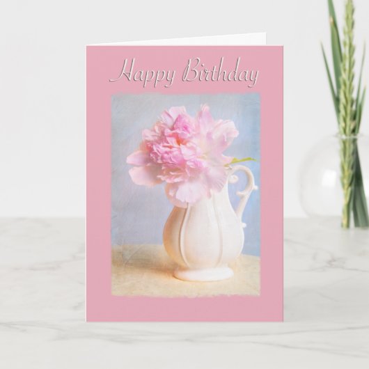 Vintag Happy Birthday Pink Peony White Vase Karte (Vorderseite)