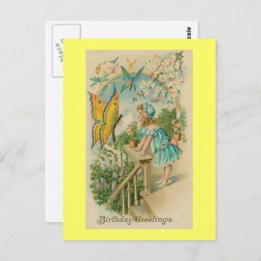 Vintag Happy Birthday Spring Butterfells Postkarte (Vorne/Hinten)