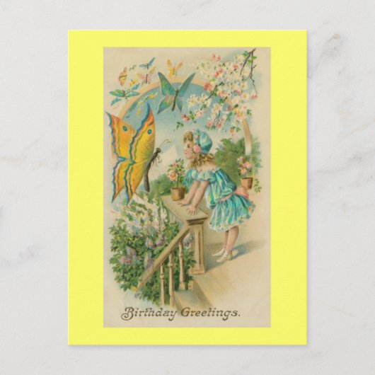 Vintag Happy Birthday Spring Butterfells Postkarte (Vorderseite)